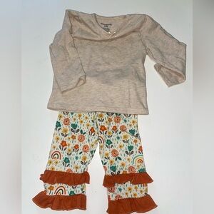 Garanimals Beige Baby Tee with Bow and Boho Pants Girls 6-months outfit
